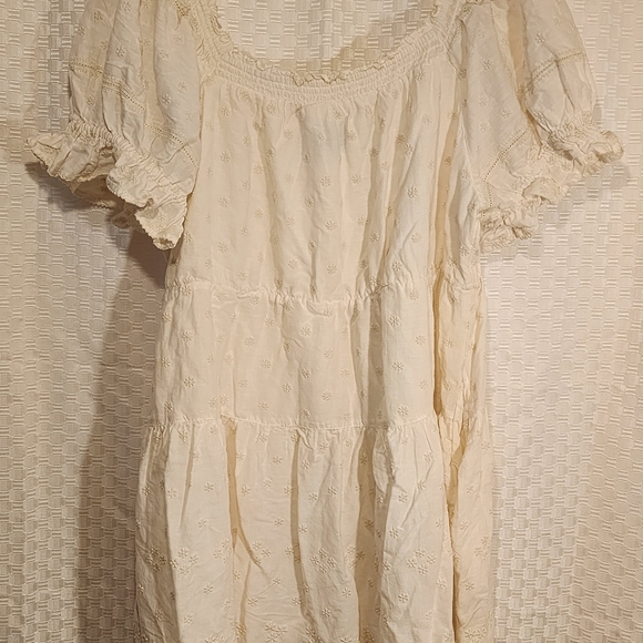 Ruffle Sleeve Milkmaid Cream Colored Mink Dress Women's CottageCore Puff Sleeve - Picture 6 of 8